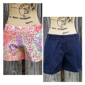 2 Pair Shorts J. CREW Size 2 Pink Multi Print Stretch Solid Navy Blue Khaki